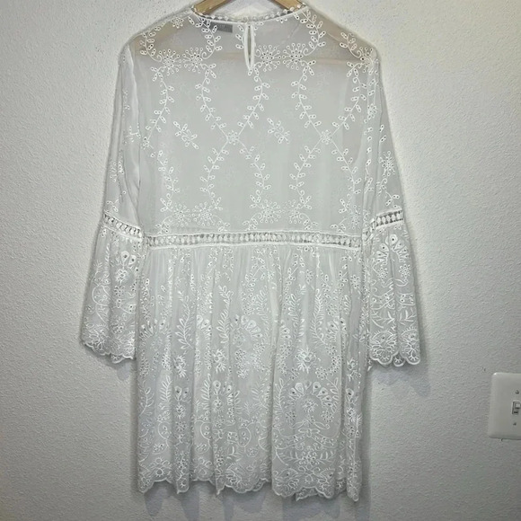 Zara chiffon bright white lace dress size Large - Picture 2 of 5